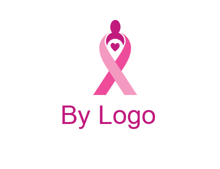pink breast cancer ribbon logo with a heart and woman icon
