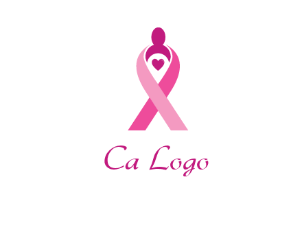 pink breast cancer ribbon logo with a heart and woman icon