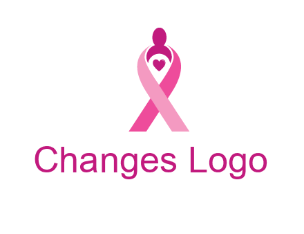 pink breast cancer ribbon logo with a heart and woman icon