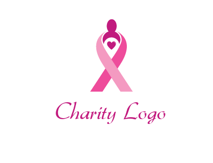 pink breast cancer ribbon logo with a heart and woman icon