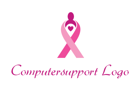 pink breast cancer ribbon logo with a heart and woman icon