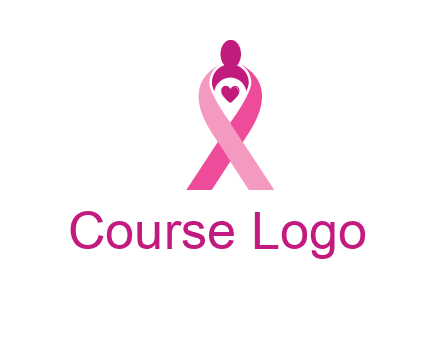 pink breast cancer ribbon logo with a heart and woman icon