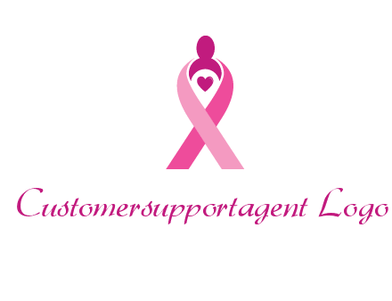 pink breast cancer ribbon logo with a heart and woman icon