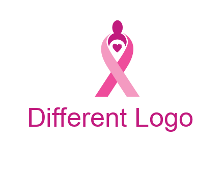pink breast cancer ribbon logo with a heart and woman icon