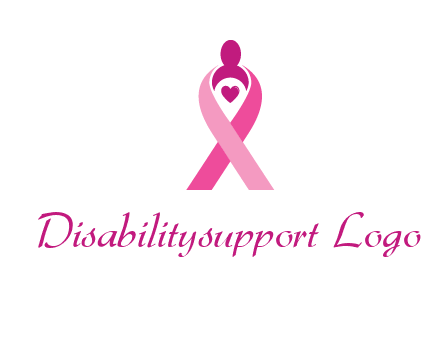 pink breast cancer ribbon logo with a heart and woman icon