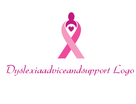 pink breast cancer ribbon logo with a heart and woman icon