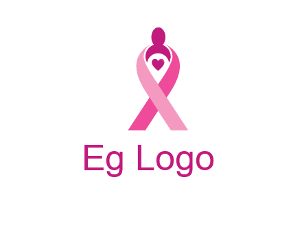 pink breast cancer ribbon logo with a heart and woman icon