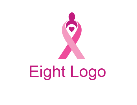pink breast cancer ribbon logo with a heart and woman icon