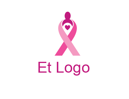 pink breast cancer ribbon logo with a heart and woman icon