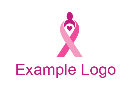 pink breast cancer ribbon logo with a heart and woman icon