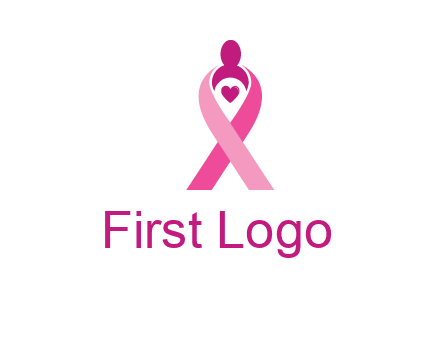pink breast cancer ribbon logo with a heart and woman icon