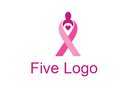 pink breast cancer ribbon logo with a heart and woman icon