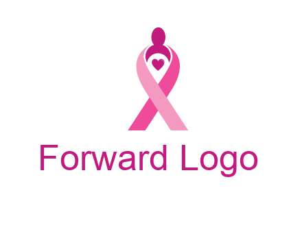 pink breast cancer ribbon logo with a heart and woman icon