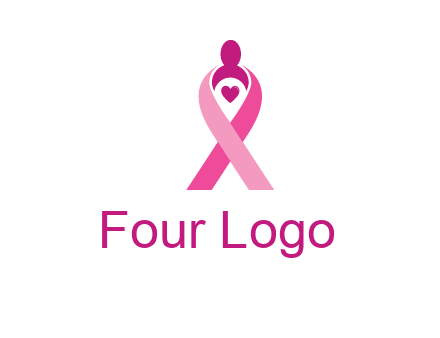 pink breast cancer ribbon logo with a heart and woman icon
