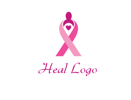 pink breast cancer ribbon logo with a heart and woman icon