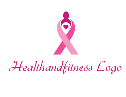 pink breast cancer ribbon logo with a heart and woman icon