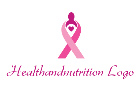 pink breast cancer ribbon logo with a heart and woman icon