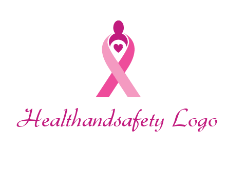 pink breast cancer ribbon logo with a heart and woman icon