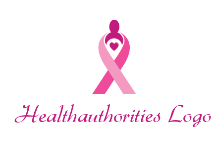 pink breast cancer ribbon logo with a heart and woman icon