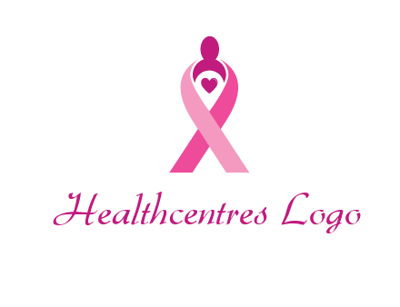 pink breast cancer ribbon logo with a heart and woman icon