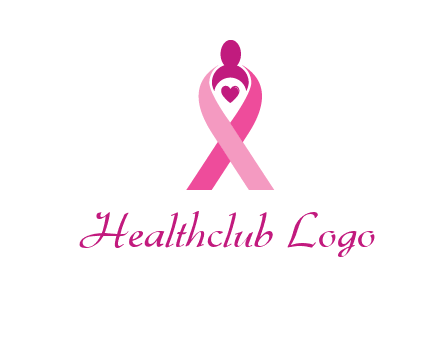pink breast cancer ribbon logo with a heart and woman icon