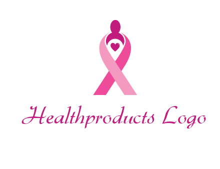 pink breast cancer ribbon logo with a heart and woman icon