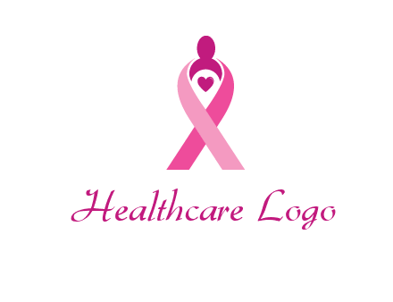 pink breast cancer ribbon logo with a heart and woman icon
