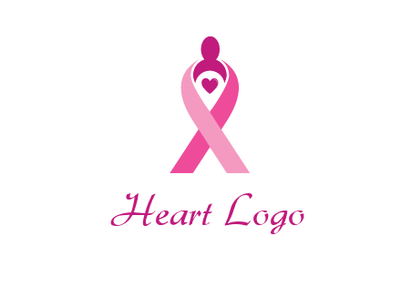 pink breast cancer ribbon logo with a heart and woman icon