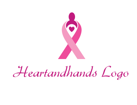 pink breast cancer ribbon logo with a heart and woman icon