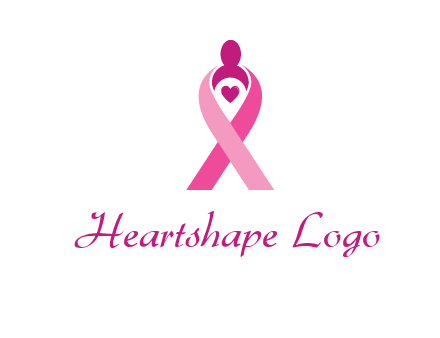 pink breast cancer ribbon logo with a heart and woman icon