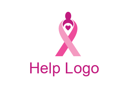 pink breast cancer ribbon logo with a heart and woman icon