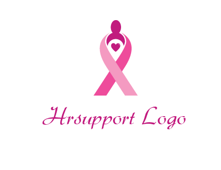 pink breast cancer ribbon logo with a heart and woman icon