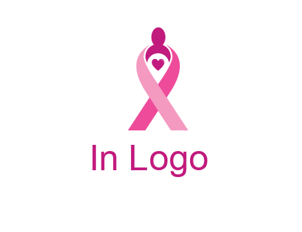 pink breast cancer ribbon logo with a heart and woman icon