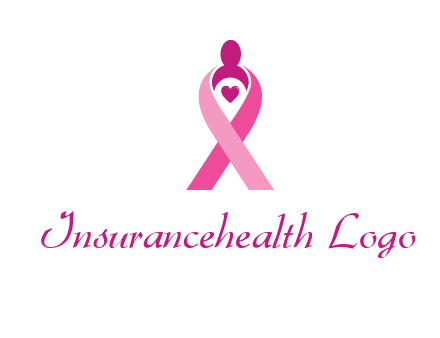 pink breast cancer ribbon logo with a heart and woman icon