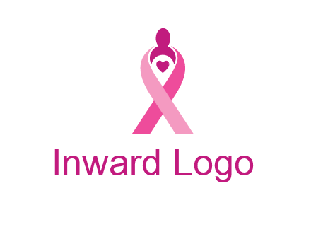 pink breast cancer ribbon logo with a heart and woman icon