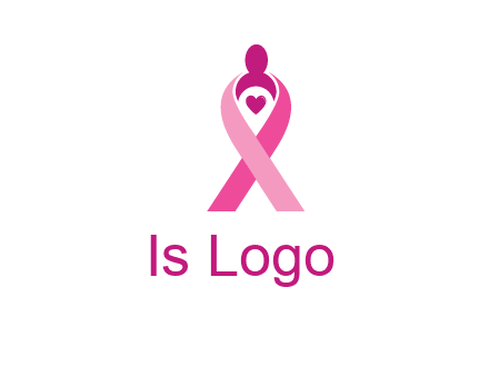 pink breast cancer ribbon logo with a heart and woman icon
