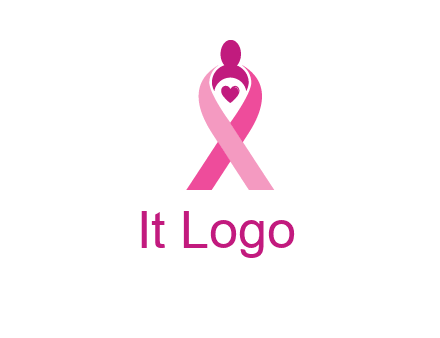 pink breast cancer ribbon logo with a heart and woman icon