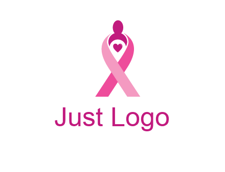 pink breast cancer ribbon logo with a heart and woman icon