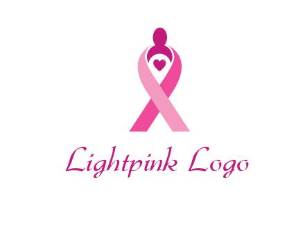 pink breast cancer ribbon logo with a heart and woman icon