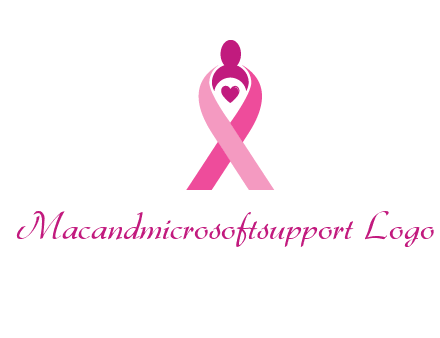 pink breast cancer ribbon logo with a heart and woman icon