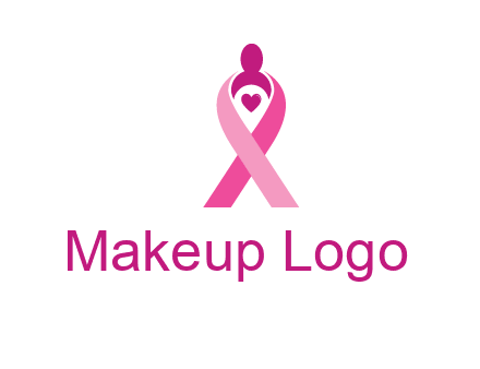 pink breast cancer ribbon logo with a heart and woman icon