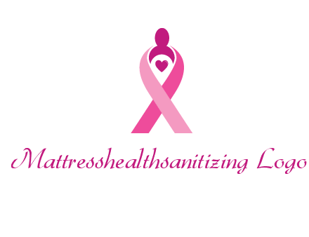 pink breast cancer ribbon logo with a heart and woman icon