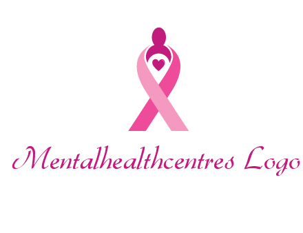 pink breast cancer ribbon logo with a heart and woman icon