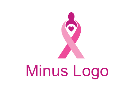 pink breast cancer ribbon logo with a heart and woman icon
