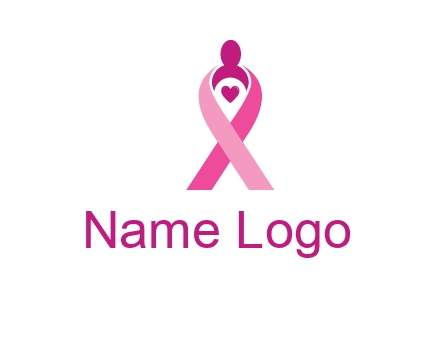 pink breast cancer ribbon logo with a heart and woman icon