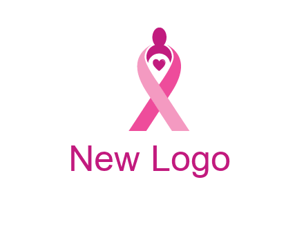 pink breast cancer ribbon logo with a heart and woman icon