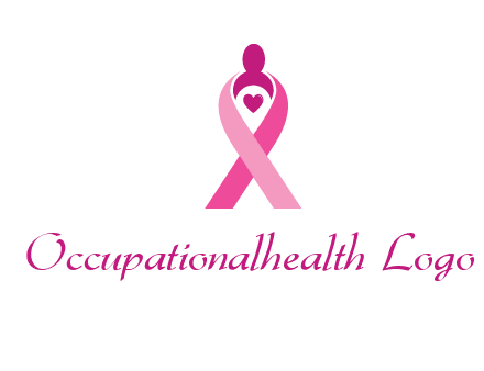 pink breast cancer ribbon logo with a heart and woman icon