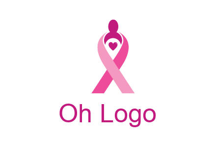 pink breast cancer ribbon logo with a heart and woman icon