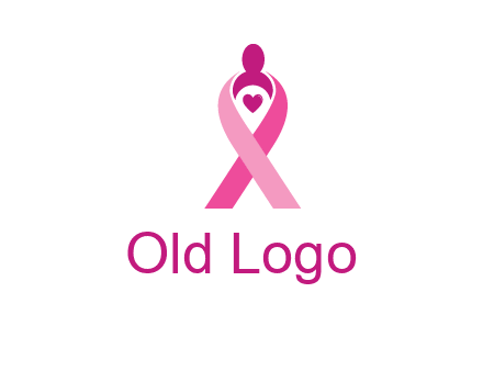 pink breast cancer ribbon logo with a heart and woman icon