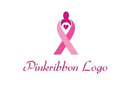 pink breast cancer ribbon logo with a heart and woman icon